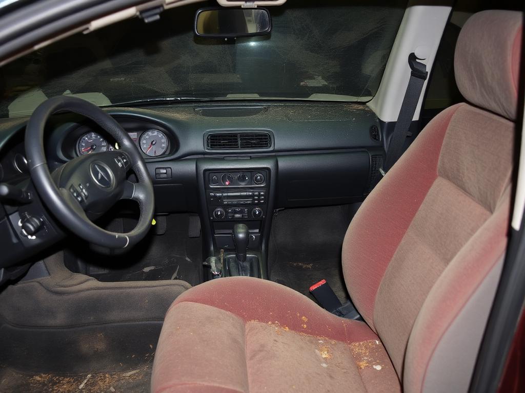 dusty car interior with soiled seats before detailing